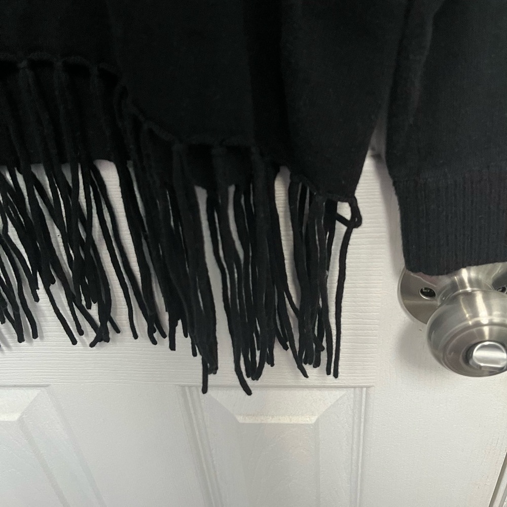 Michael Kors black fringe cowl turtle neck sweater Women’s Medium Cotton Blend - Picture 6 of 13